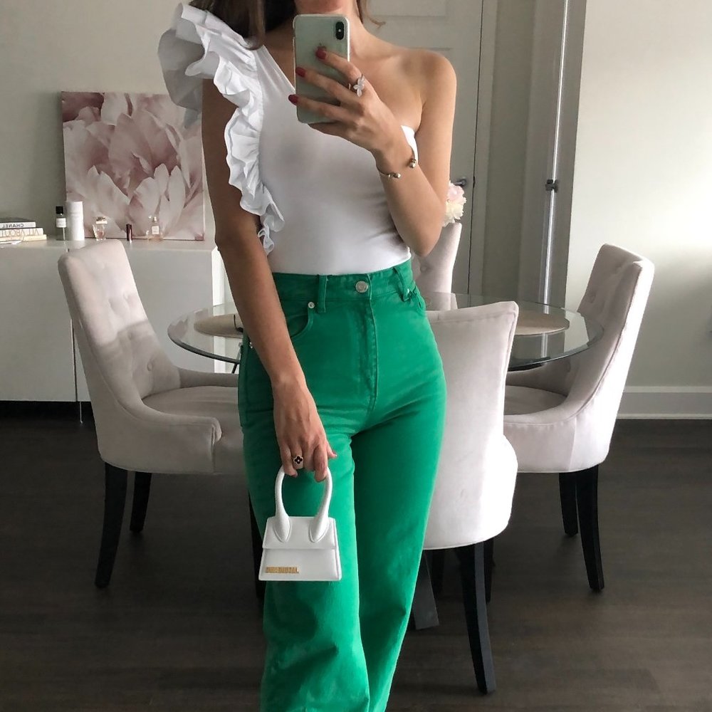 One shoulder RUFFLED BODYSUIT